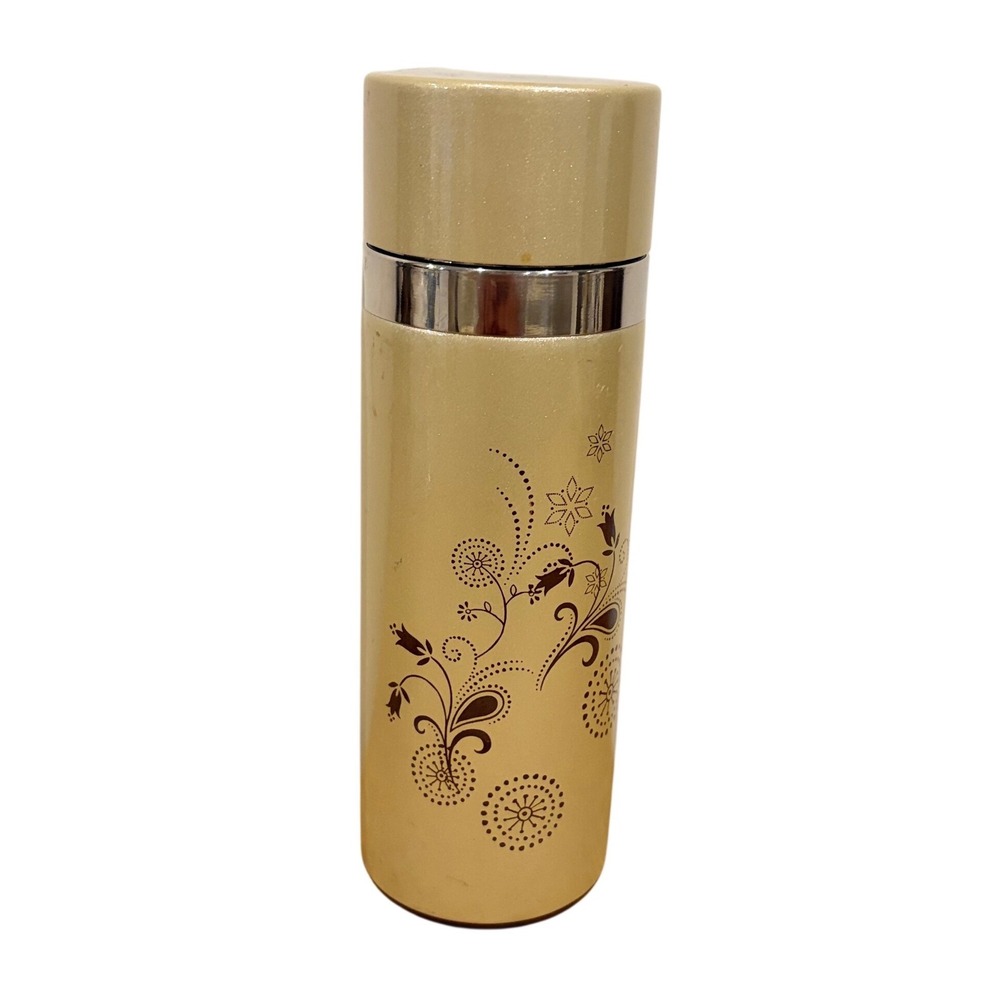 Vintage 2002 Starbucks Gold Floral Thermal Thermos 10oz Yixing Clay Lined Travel